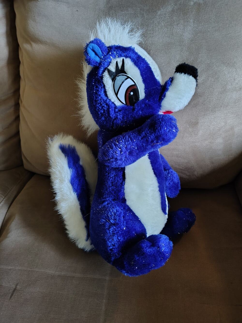Vintage Shalom Toy Co Blue Skunk Plush 12" Stuffed Animal 80s Cartoon Eyes